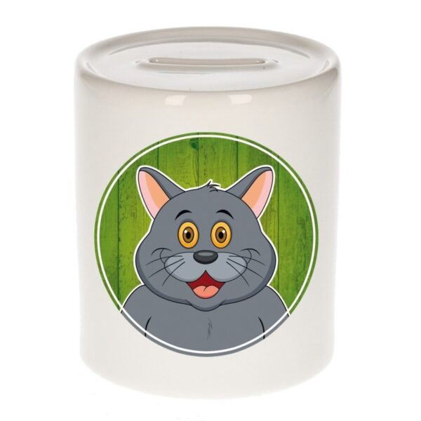 Grijze poezen kado spaarpot voor kinderen 9 cm