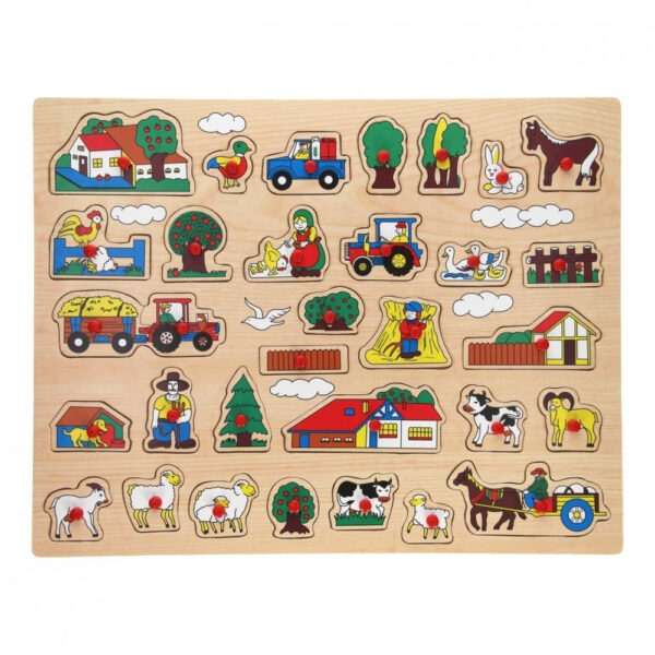 Johntoy Puzzel - boerderij thema - houten knopjes puzzels - 45 x 35 cm