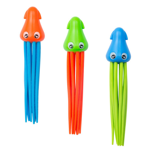 Duikringen inktvissen - 3x stuks - gekleurd - kunststof - duik spelletjes - zwembad speelgoed