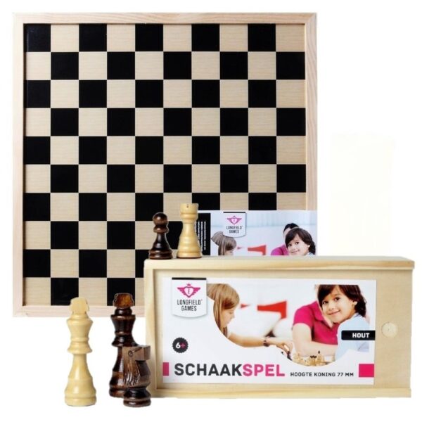 Houten schaakpionnen en schaakbord
