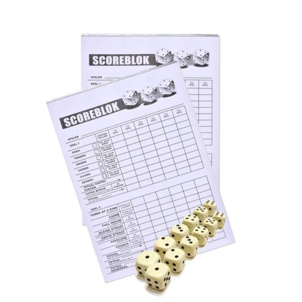2x Scoreblok Yahtzee inclusief 12 dobbelstenen