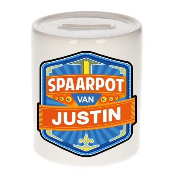 Kinder cadeau spaarpot voor een Justin