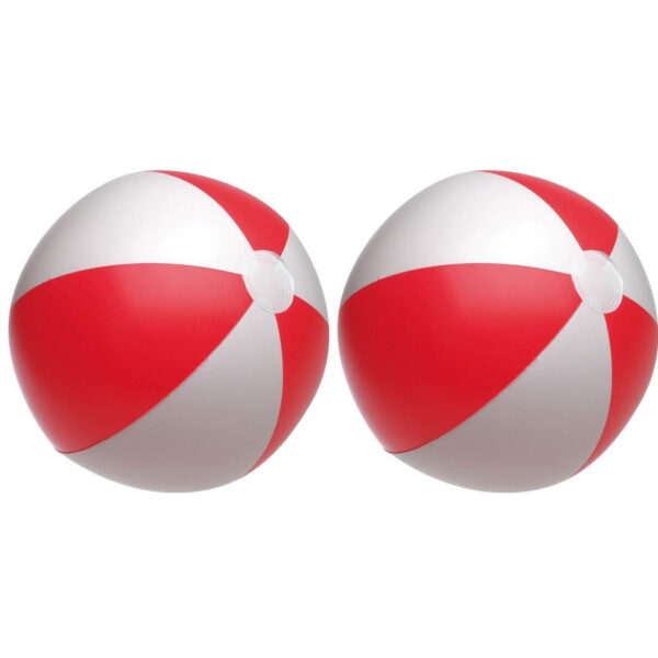 Opblaasbare speelgoed strandbal - 2x stuks - rood/wit - dia 28 cm - Strandballen