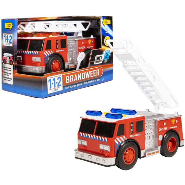 112 Brandweerwagen met licht en geluid - 18 x 8 x 10.5 cm - speelgoedauto