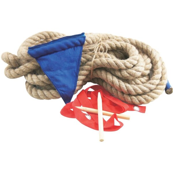 Trektouwspel - 10 meter tour - met markeervlag en haringset - touwtrekken spel