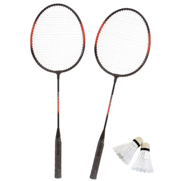 SportX badminton set - rood/zwart - met 2 rackets en 2 shuttles en opbergtas - 66 cm