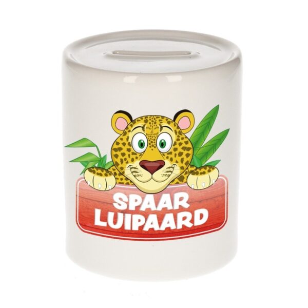 Kinder cadeau spaarpot luipaard 9 cm