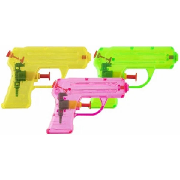 Grafix Waterpistooltje/waterpistool - 12x - klein model - 11 cm - geel/groen/roze