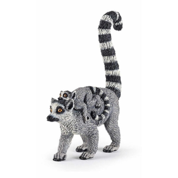Speelgoed Ringstaart Maki aap met baby - figuur - 12 cm - kunststof - speeldieren - dieren