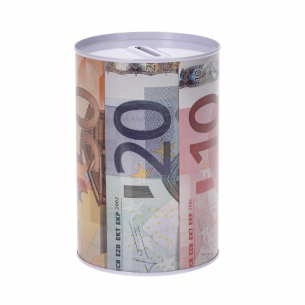 Spaarpot euro biljetten - 10 x 15 cm - metaal/blik met geld opdruk