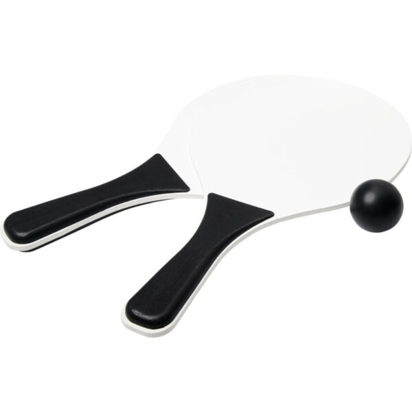 Beachball set buitenspeelgoed - zwart/wit - Hout - Rackets/batjes en bal - Tennis ballenspel